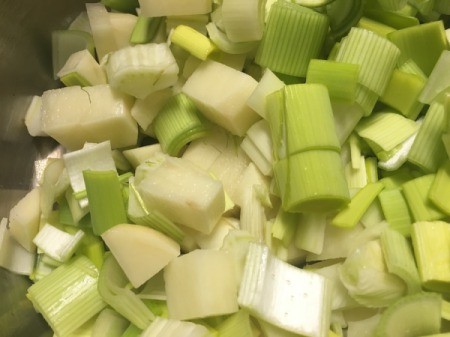 chopped leek and potatoes