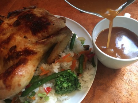 Spicy Orange Whole Roasted Chicken and sauce