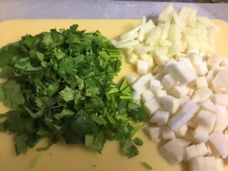 chopped cilantro, turnips and onion