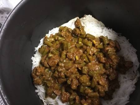 Beef mixture layer on top of rice