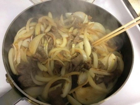 Beef and Onions in pan