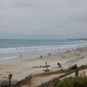 The beach and coastline at Del Mar City Beach in California.