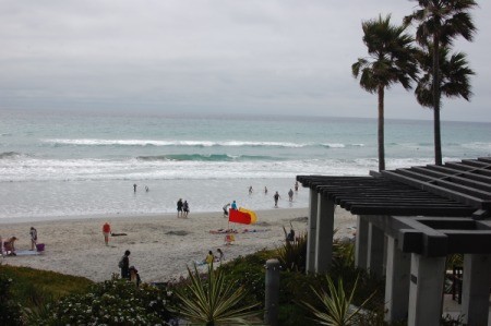 The beach and coastline at Del Mar City Beach in California.