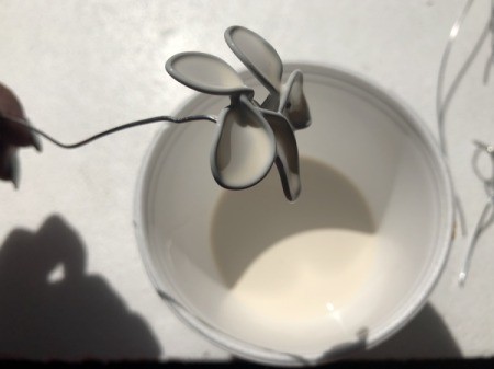Painted Wire Flowers and Clover - allow excess glue to drip back into the cup or bowl
