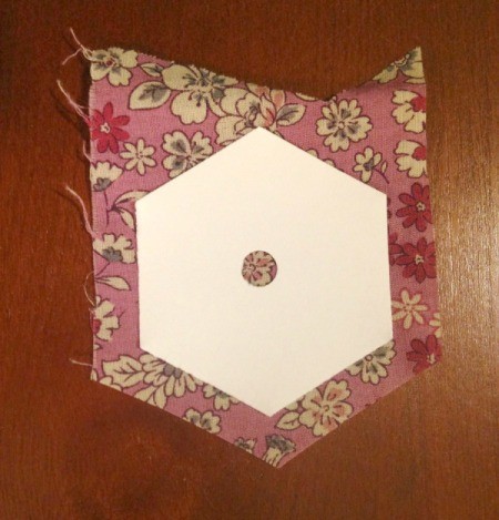 English Paper Pieced Hexagons - template with 4 sides cut to allowance