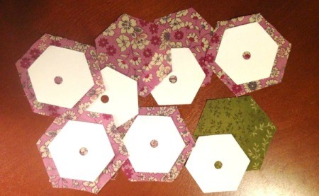 English Paper Pieced Hexagons - all fabric pieces cut with the templates