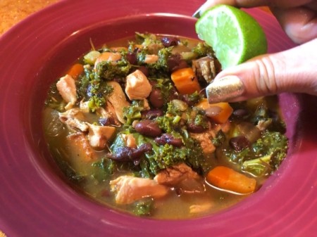 lime added to Kale and Black Bean Soup