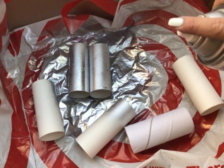 Cardboard Tube Pencil Organizer - spray paint turning to coat evenly