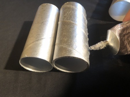 Cardboard Tube Pencil Organizer - apply a line of glue to the other side of the second tube and add a third tube