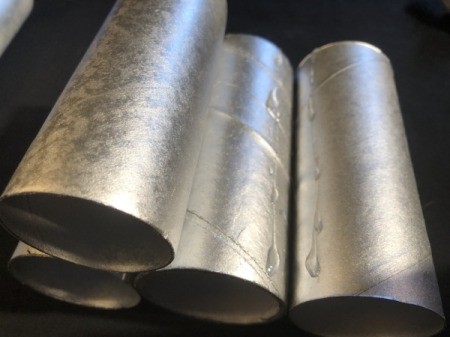 Cardboard Tube Pencil Organizer - add glue to the area where the tubes will touch