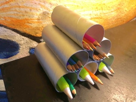 Cardboard Tube Pencil Organizer - fill with pens and pencils