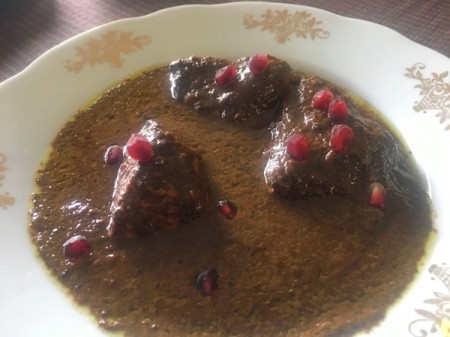 Walnut and Pomegranate Chicken Stew in bowl