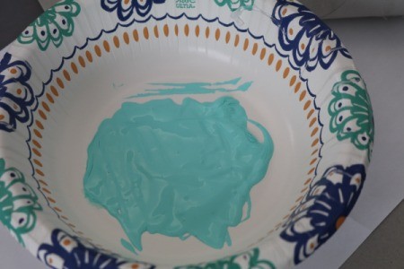 Easter Bunny and Egg Silhouette Stamps - acrylic paint on a paper plate