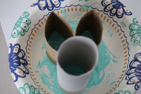 Easter Bunny and Egg Silhouette Stamps - dipping bunny in paint
