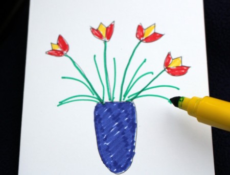 Tulip Art for Kids - add some lines for leaves