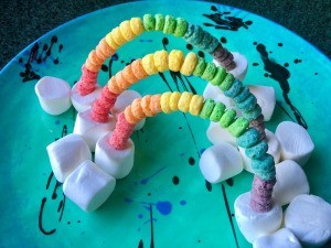 Edible Standing Rainbows - plate of rainbows