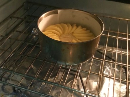 cake pan in oven