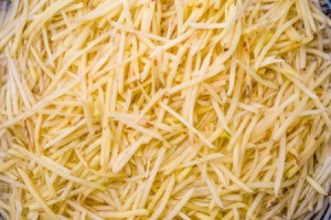 Closeup of Shredded Potatoes.