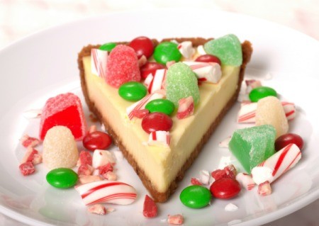 Peppermint Cheesecake with gum drops and M&Ms.