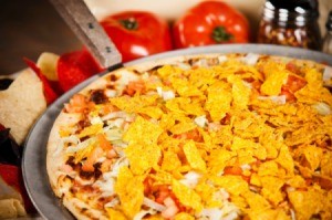Close-up of taco pizza