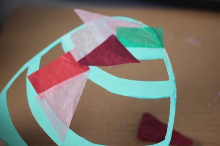 Easter Egg Sun Catcher - adding tissue paper pieces tp back