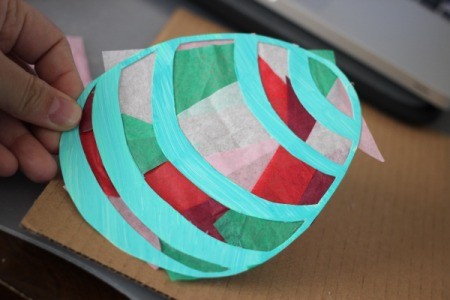 Easter Egg Sun Catcher - from the front, now trim off excess