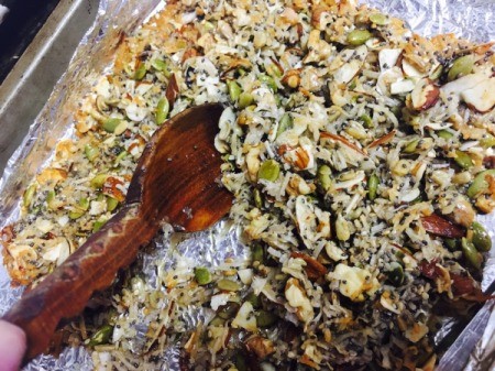 Granola on baking sheet