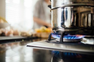 Stainless steel pot on gas stove