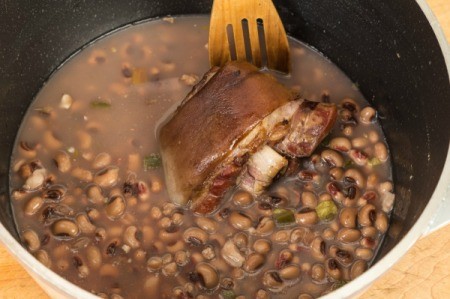 Ham hocks and beans in pot