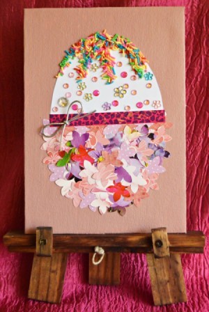 Easter Egg Collage Decoration - canvas on an easel