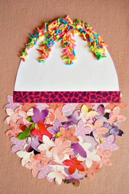 Easter Egg Collage Decoration - glue a piece of washi tape across the egg and cut off the excess