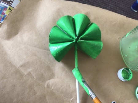 Cardboard Tube Shamrock - paint the stem