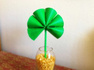 Cardboard Tube Shamrock - finished shamrock in glass vase