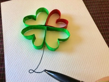 Lucky in Love Card - draw a cursive L coming from the bottom of the clover