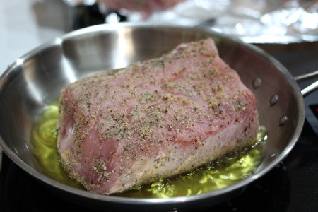 searing Pork Tenderloin Roast in pan