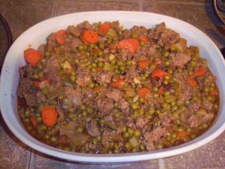 Shepherd's Pie filling in baking pan