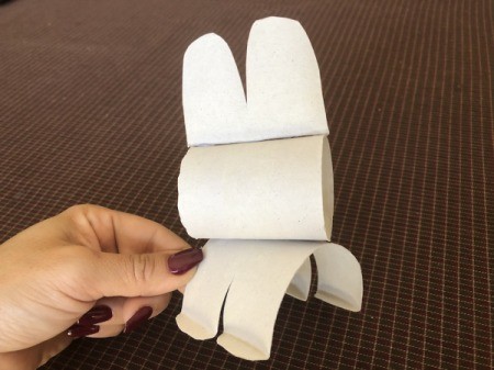 Cardboard Tube Bunnies - hot glue the ears to the head and then the legs to the body