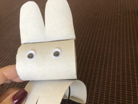 Cardboard Tube Bunnies - use regular glue to attach the eyes