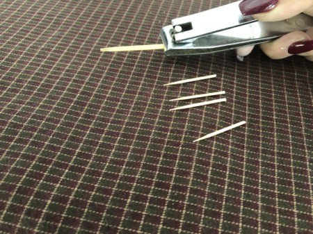 Cardboard Tube Bunnies - cut toothpicks in half using the nail clippers