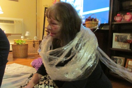 Having a Big Girls Slumber Party - guest with wrap on shoulders