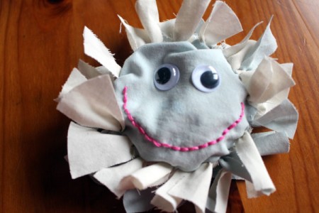 Happy Sad Beanbag - when 3/4s around fill and continue tying