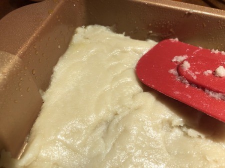 spreading batter in pan