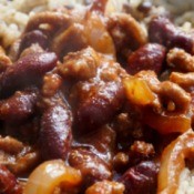 Close-up of Pork and Beans Goulash