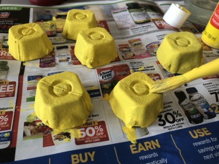 Egg Carton Easter Chick Containers - paint them yellow and allow to dry
