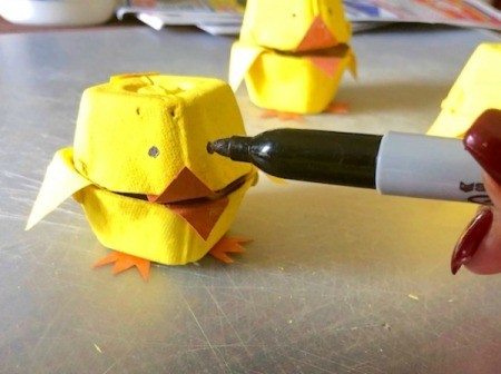 Egg Carton Easter Chick Containers - draw little eyes over the beaks