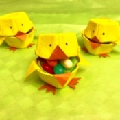Egg Carton Easter Chick Containers - three chicks one with candy inside