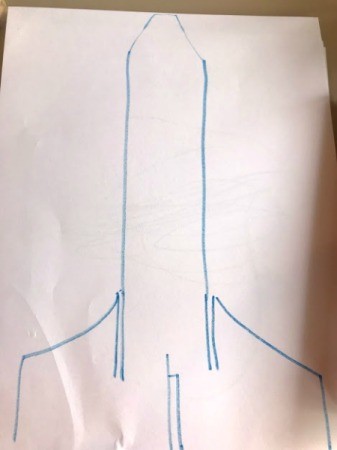 Paper Towel Roll Rocket Craft for Kids - sketch of rocket on paper