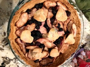 Apple Blueberry Pie with Hearts in pan
