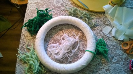 Yarn Chain St. Patty's Wreath - wreath with the crochet chains 5 different colors