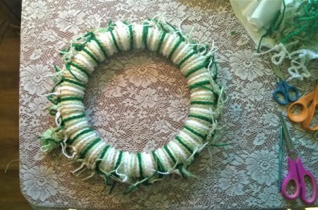 Yarn Chain St. Patty's Wreath - wrapped wreath form
